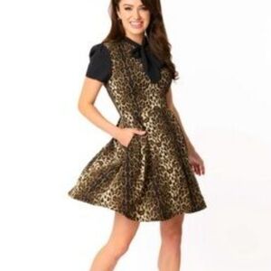 Leopard Print Dress with Black Bow